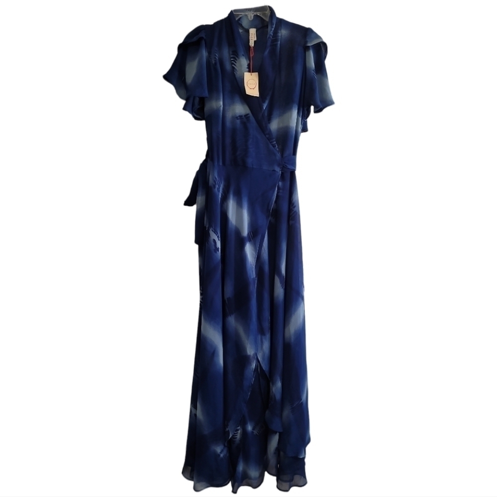 NWT Raga Down The River Wrap Dress in Navy Large Full Wrap Maxi Length Revolve - Picture 3 of 9